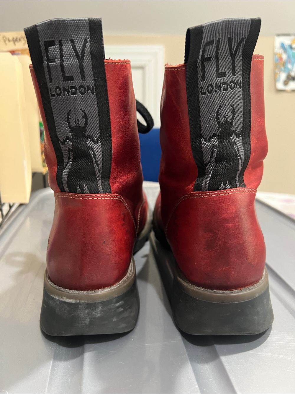 Fly London Red Leather Combat Boots US 11, UK 9, EU 42 could be unisex - Picture 5 of 13